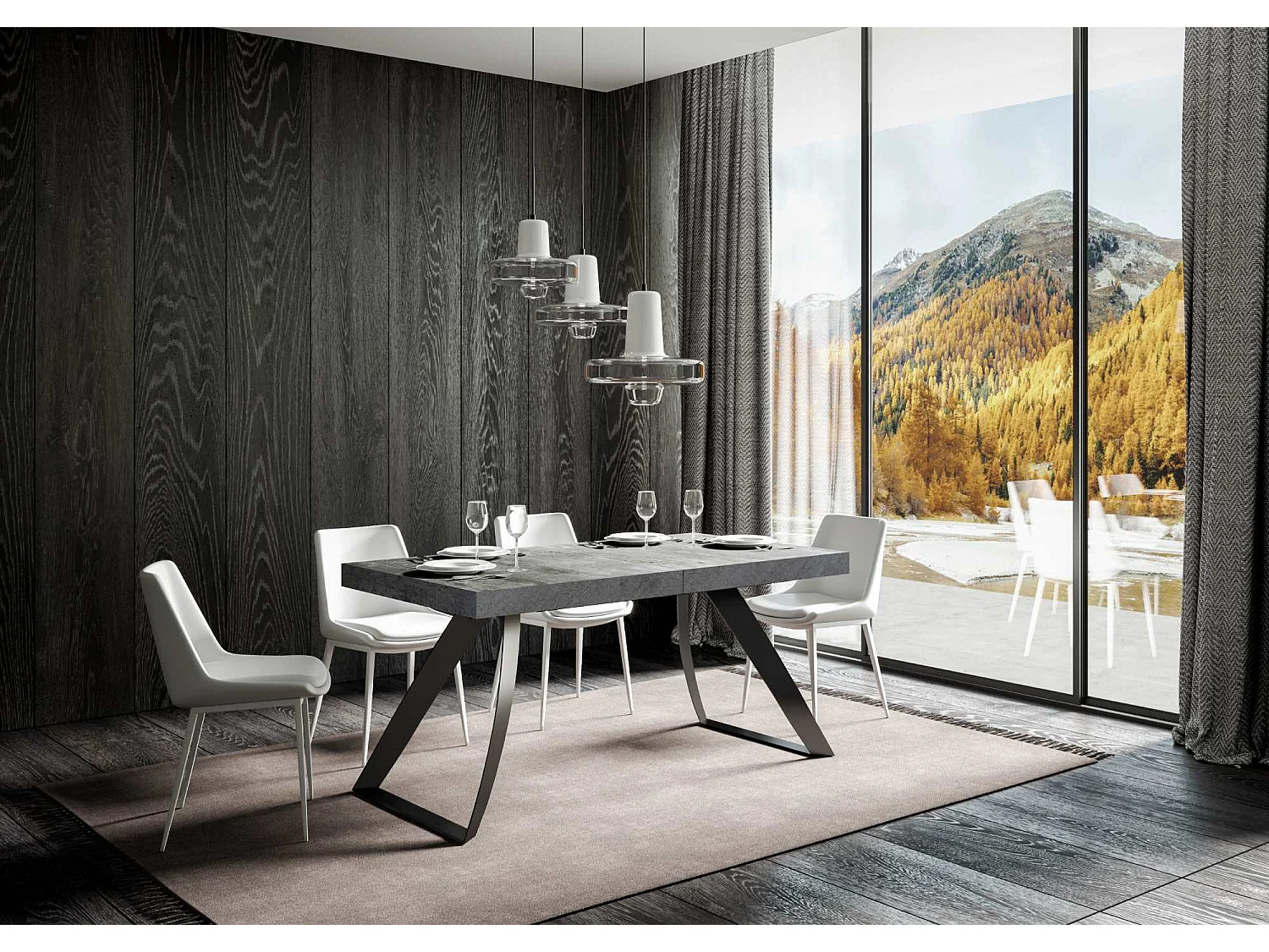 Table extensible 90x160/264 cm Proxy Gris Béton cadre Anthracite