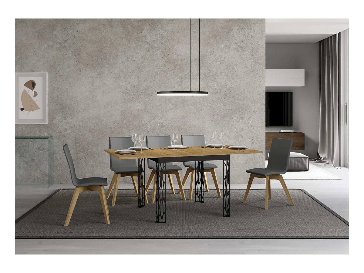 Ausziehtisch 90x90/180 cm Ghibli Libra Eiche Natur mit Eisenrahmen aus Anthrazit