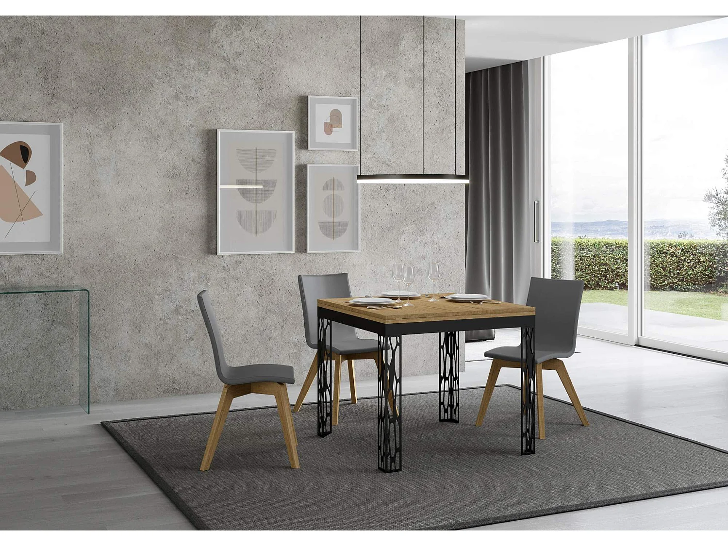 Mesa de jantar extensível tipo livro 90x90/180 cm Ghibli Libra Carvalho Natural quadro Antracite