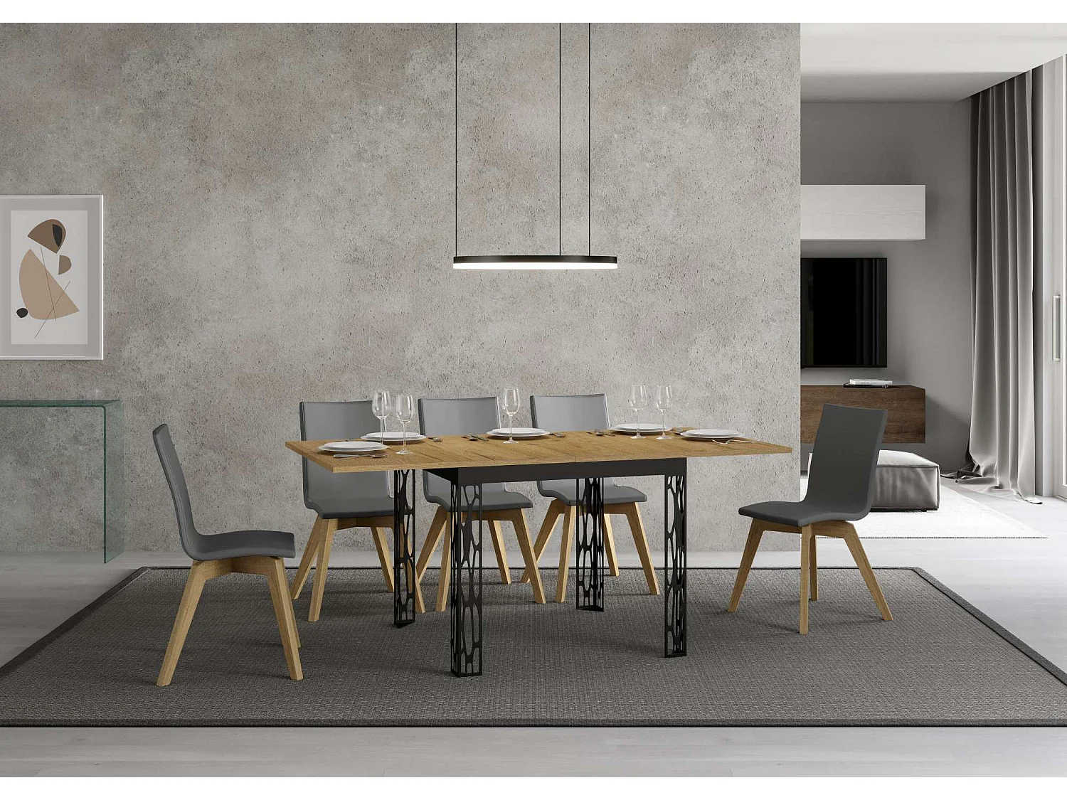 Mesa de jantar extensível tipo livro 90x90/180 cm Ghibli Libra Carvalho Natural quadro Antracite