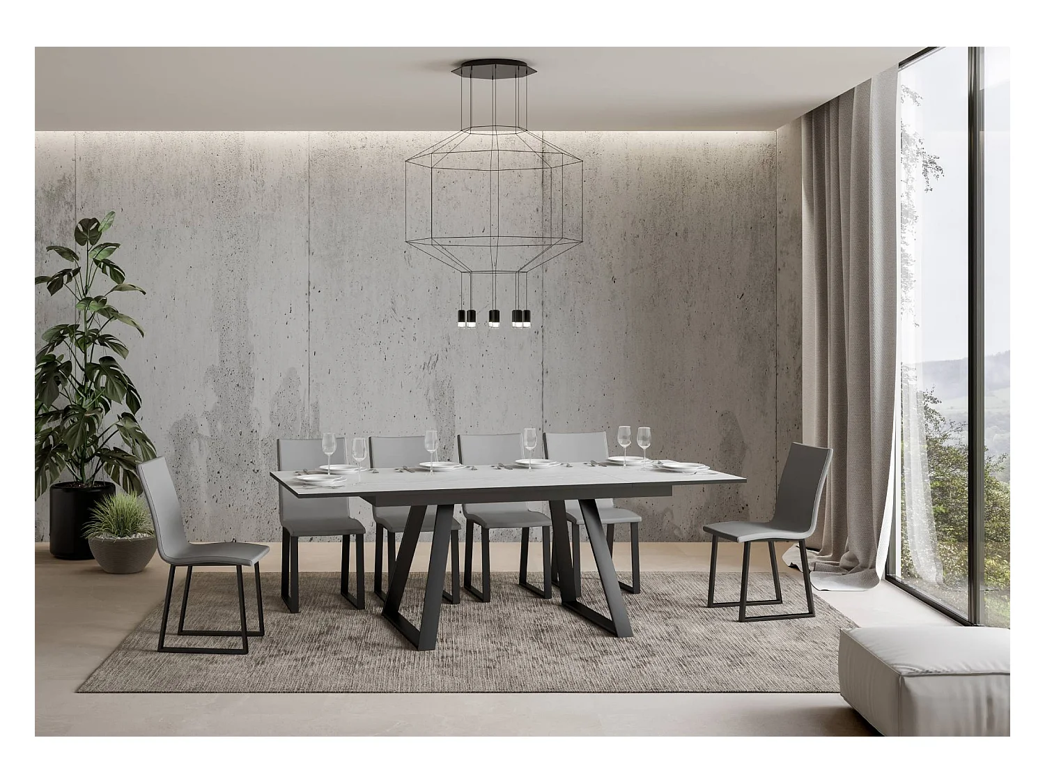 Mesa extensible 90x160/220 cm Bernadette Fresno Blanco estructura Antracita