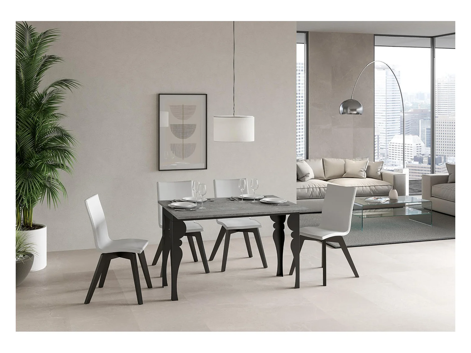 Table extensible portefeuille 120x45/90 cm Paxon Double Gris Béton cadre Anthracite