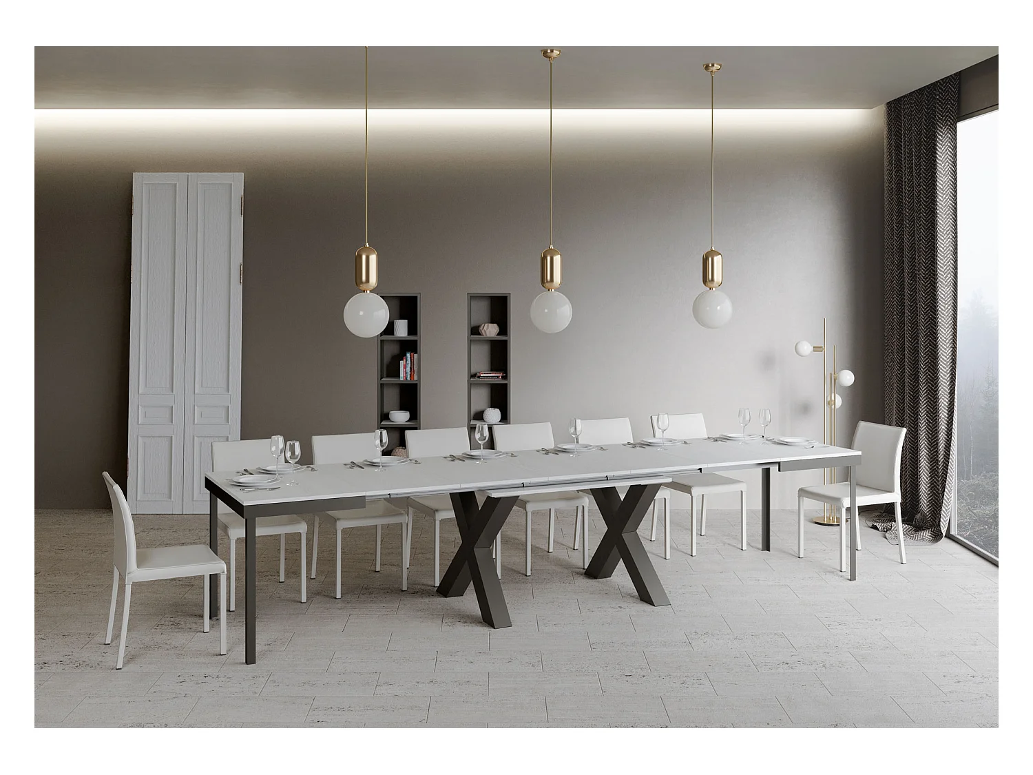 Table extensible 90x120/380 cm Traffic Evolution Frêne Blanc cadre Anthracite