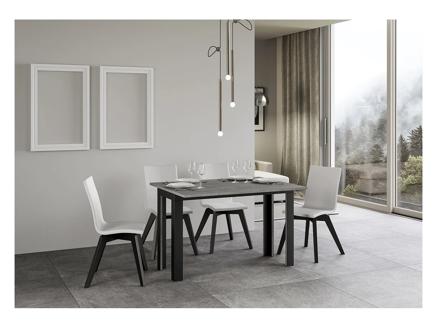 Table extensible portefeuille 120/200x45/90 cm Linea Double Gris Béton cadre Anthracite