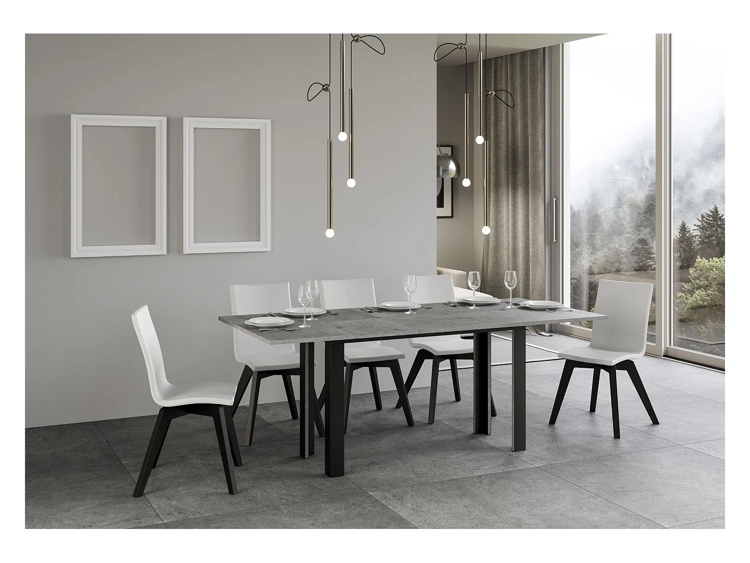 Table extensible portefeuille 120/200x45/90 cm Linea Double Gris Béton cadre Anthracite
