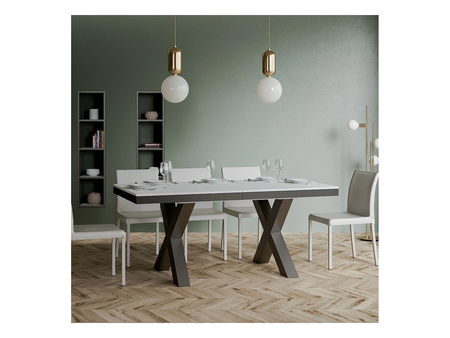 Table extensible 90x180/440 cm Traffic Evolution Frêne Blanc cadre Anthracite