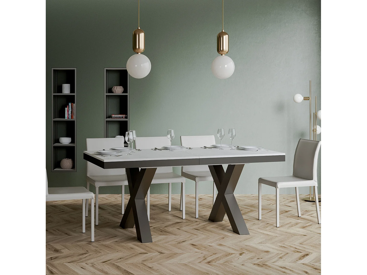 Uitschuifbare tafel 90x180/440 cm Traffic Evolution eiken wit frame antraciet