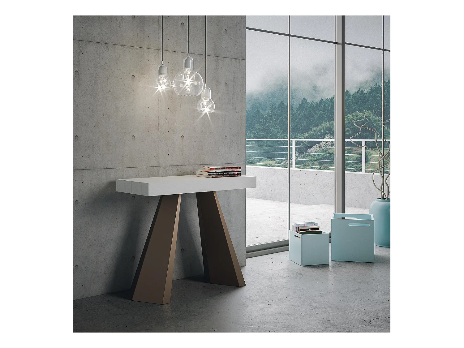 Console extensible 90x40/300 cm Diamante Frêne Blanc cadre Ours