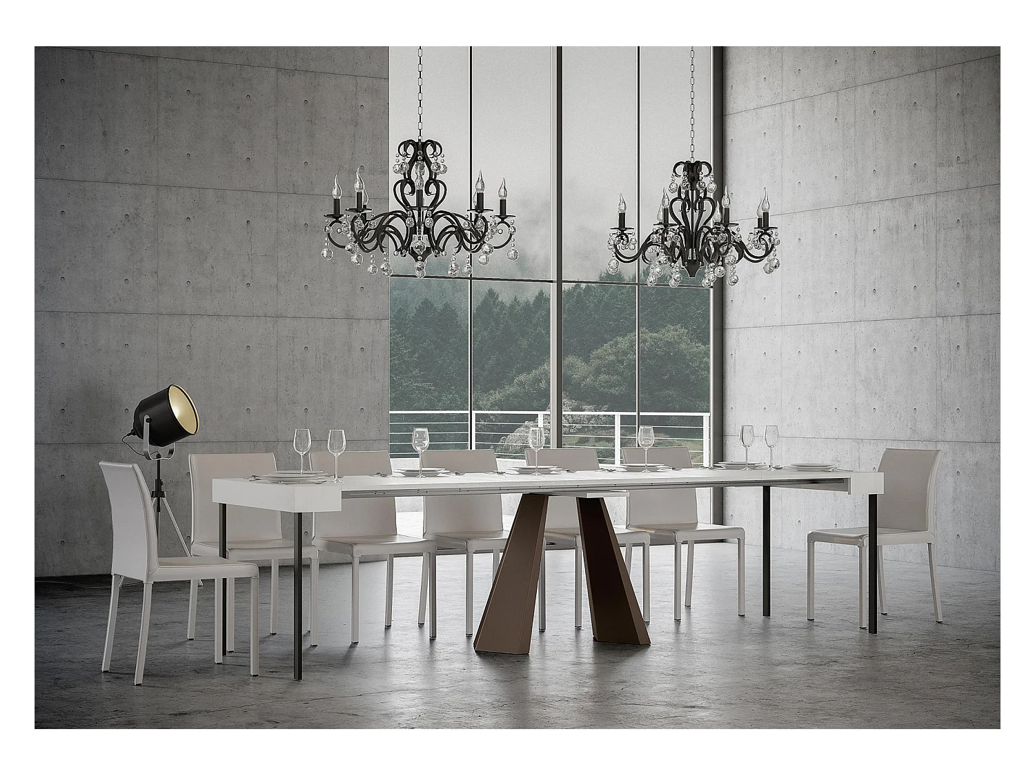 Console extensible 90x40/300 cm Diamante Frêne Blanc cadre Ours