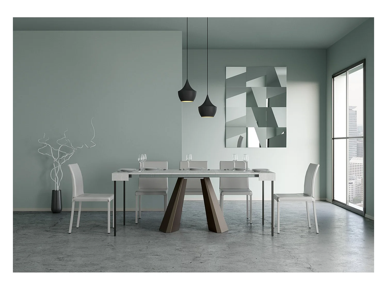 Console extensible 90x40/300 cm Diamante Frêne Blanc cadre Ours