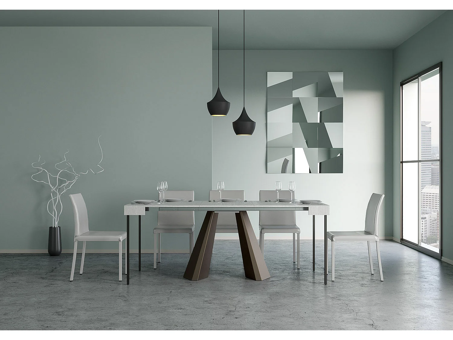 Console extensible 90x40/300 cm Diamante frêne blanc pieds ours