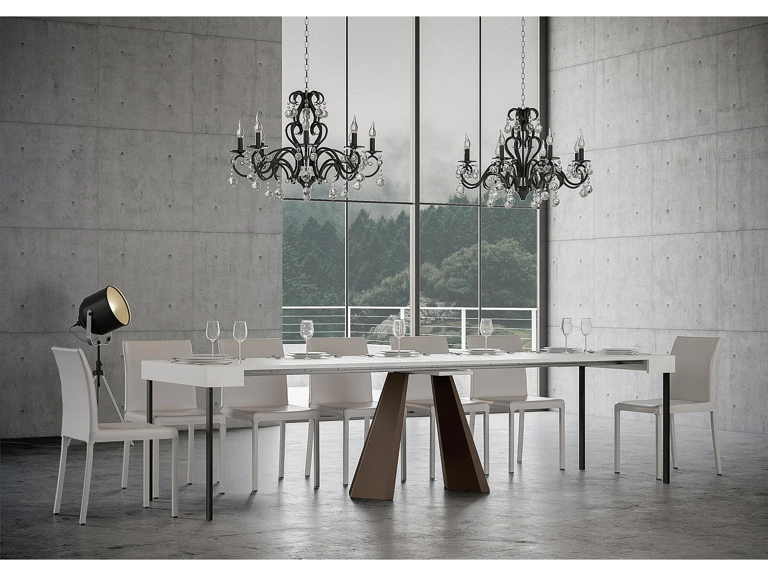 Udtrækkeligt konsolbord 90x40/300 cm Diamond White Ash Bear stel