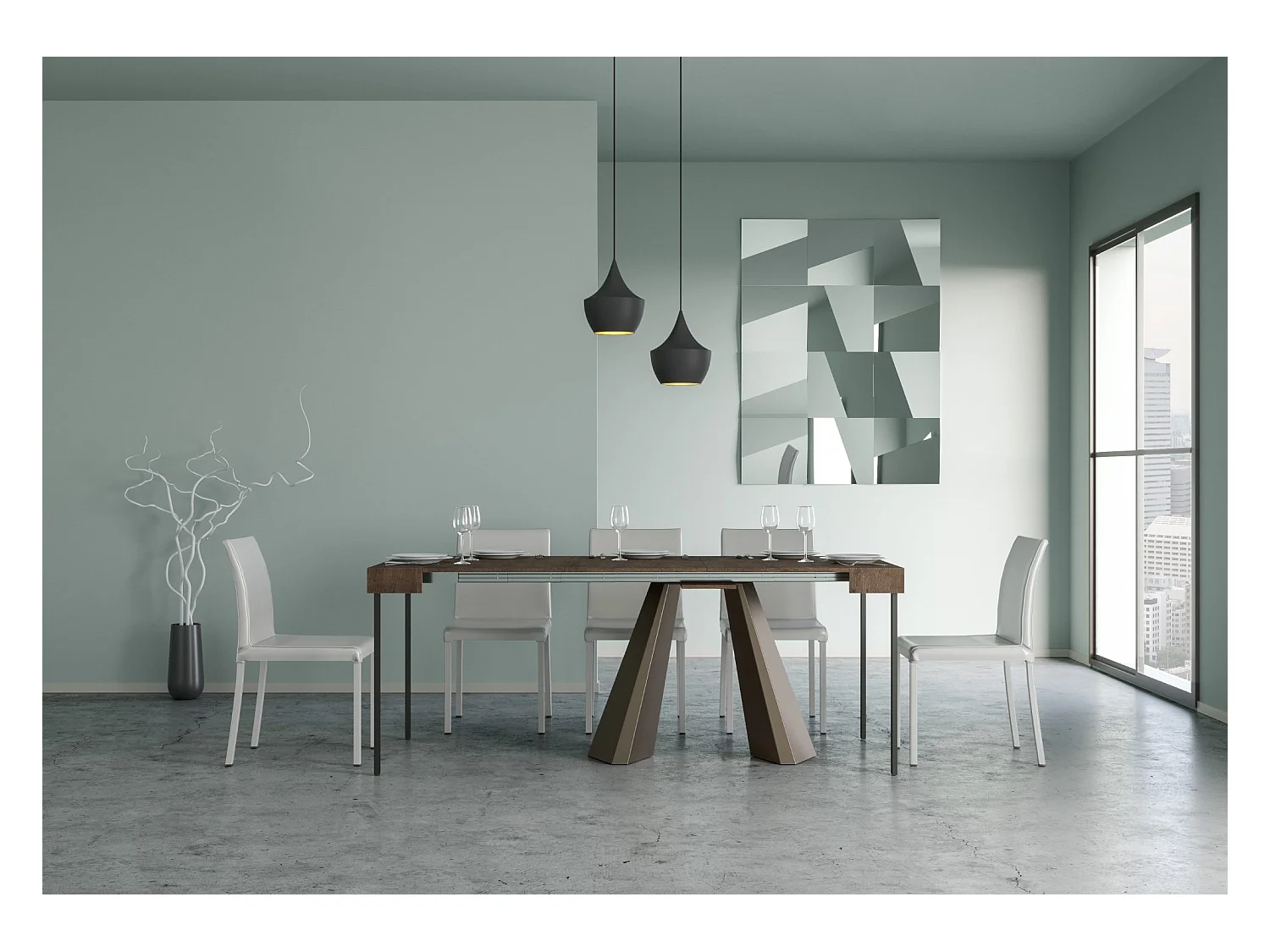 Consola extensible de diseño Diva en madera y acero marrón 90x40/196 o 90x40/300 cm-Color Marrón-5 alargaderas finas