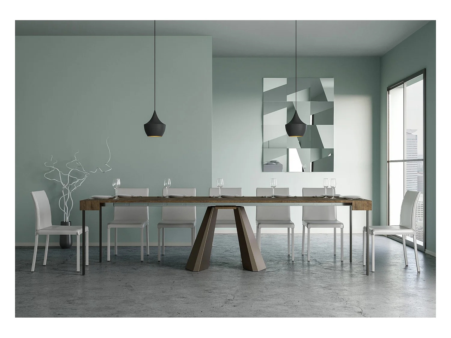 Consola extensible de diseño Diva en madera y acero marrón 90x40/196 o 90x40/300 cm-Color Marrón-5 alargaderas finas