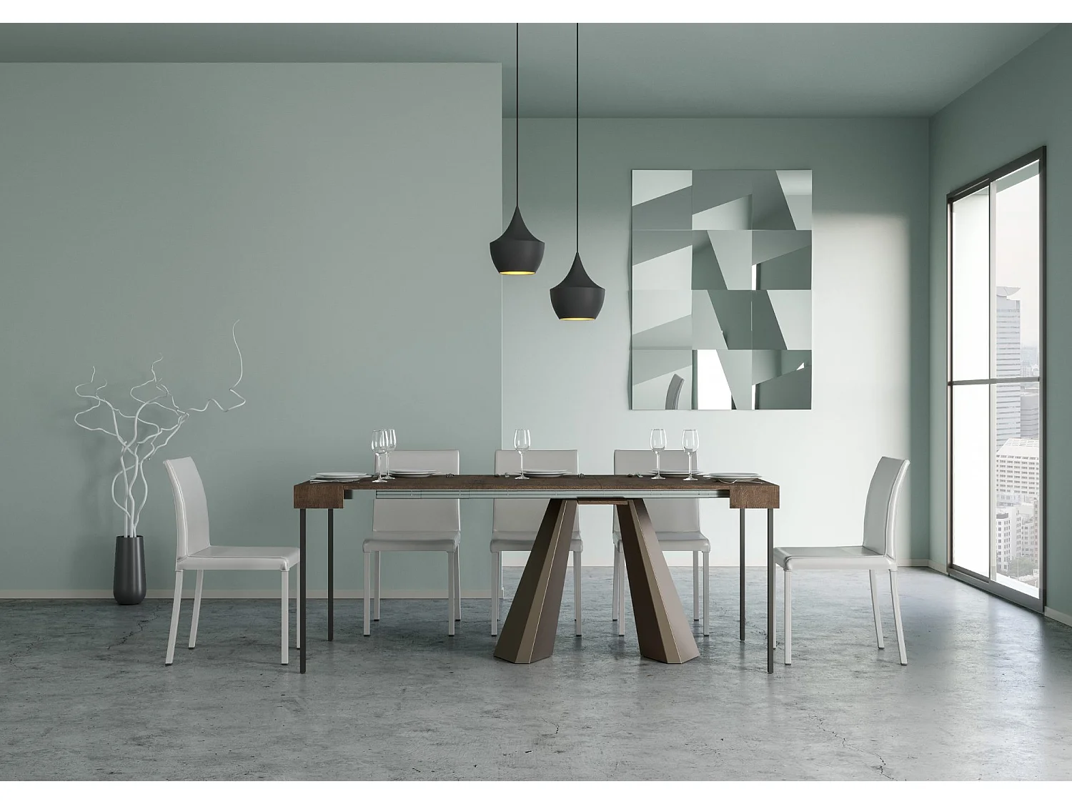 Uitschuifbare sidetable 90x40/196 cm Diamante Small walnoot met beerbruin frame