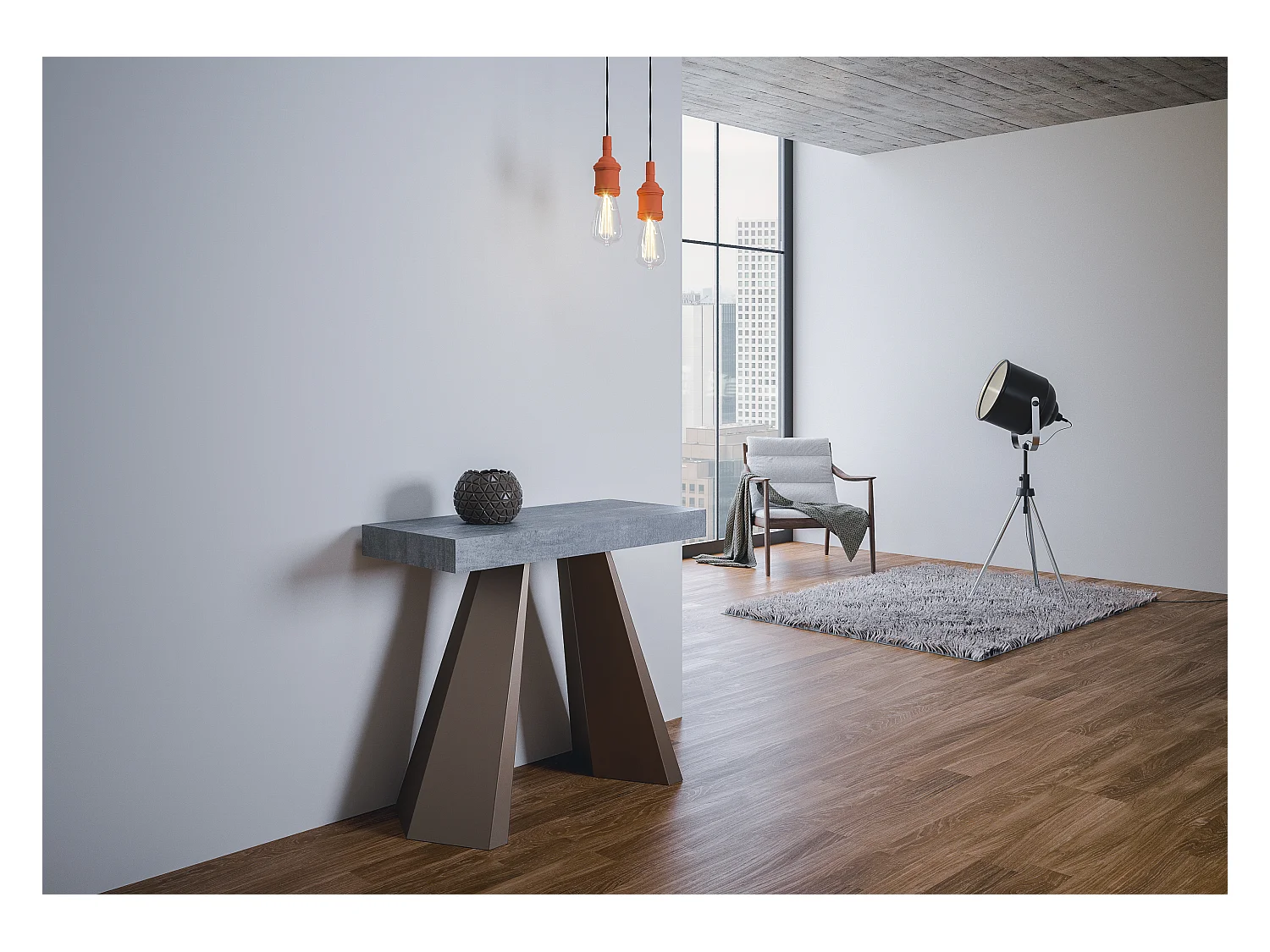 Console extensible 90x40/196 cm Diamante Small Gris Béton cadre Ours