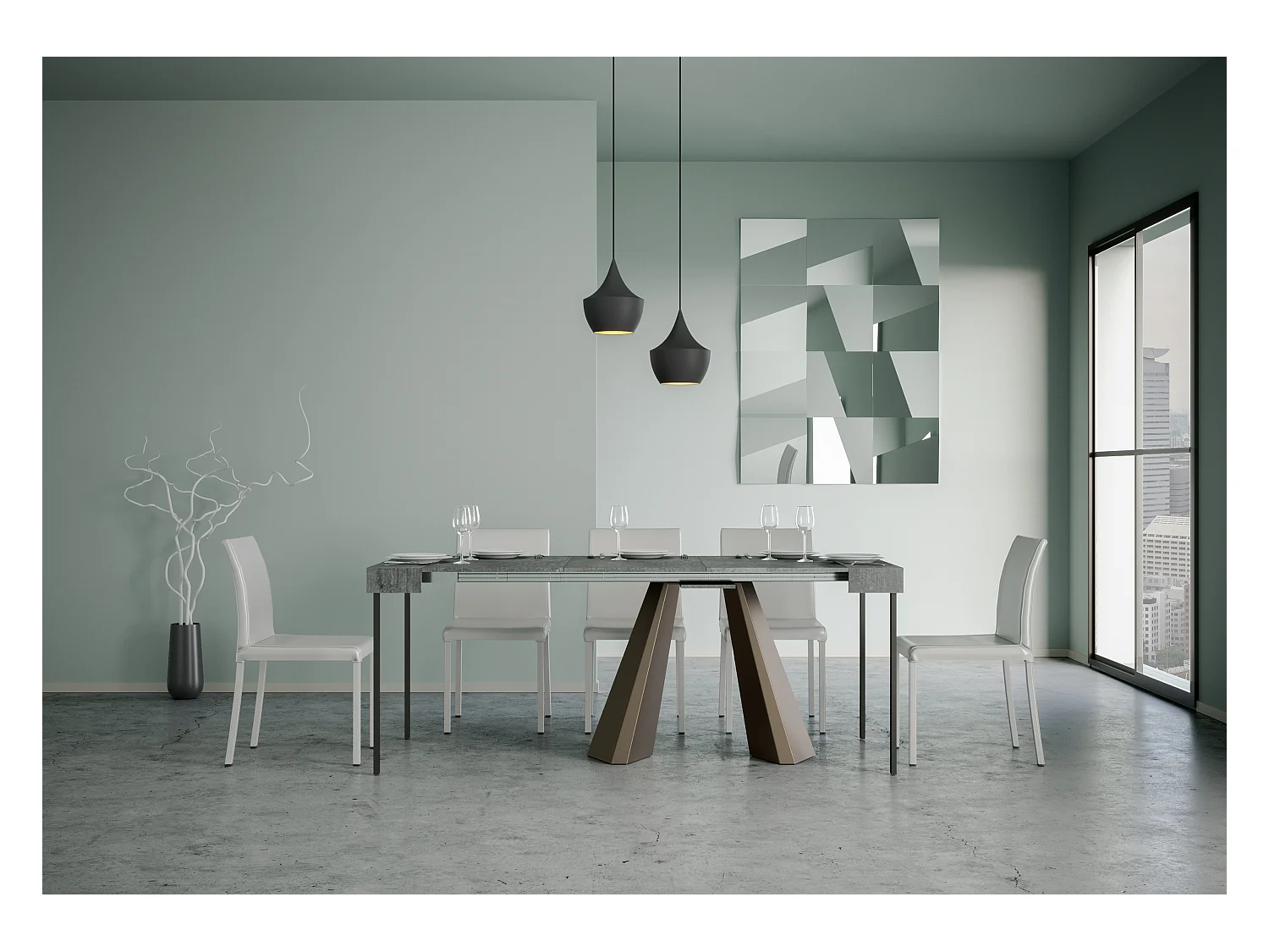 Console extensible 90x40/300 cm Diamante Gris Béton cadre Ours