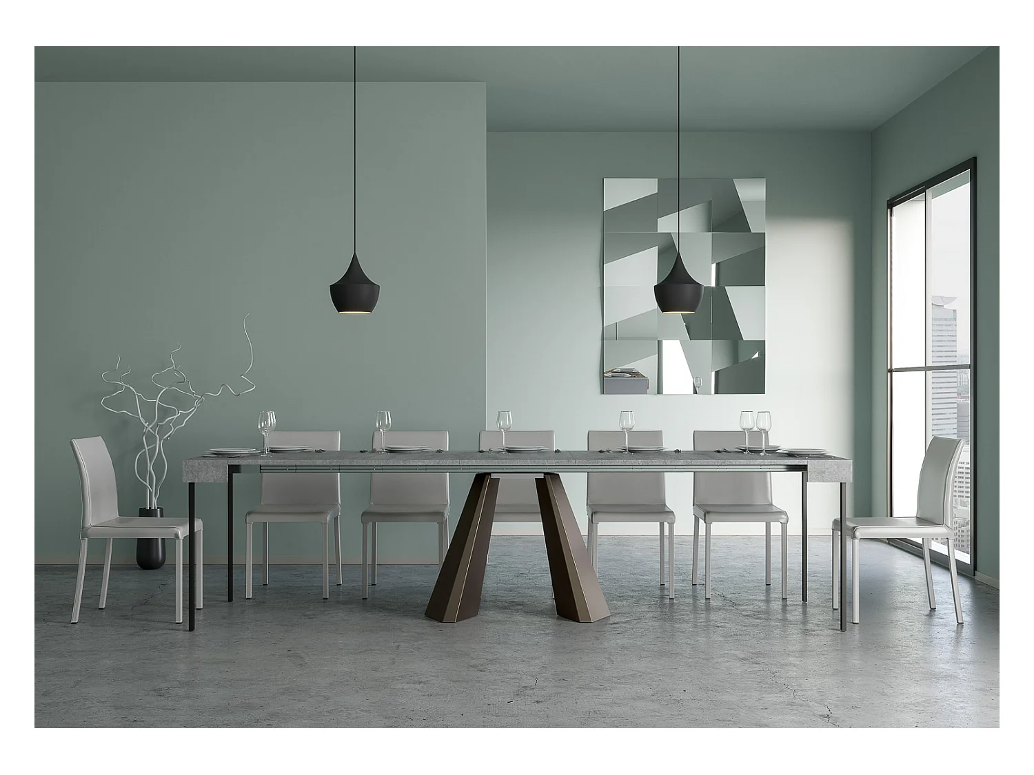 Console extensible 90x40/300 cm Diamante Gris Béton cadre Ours