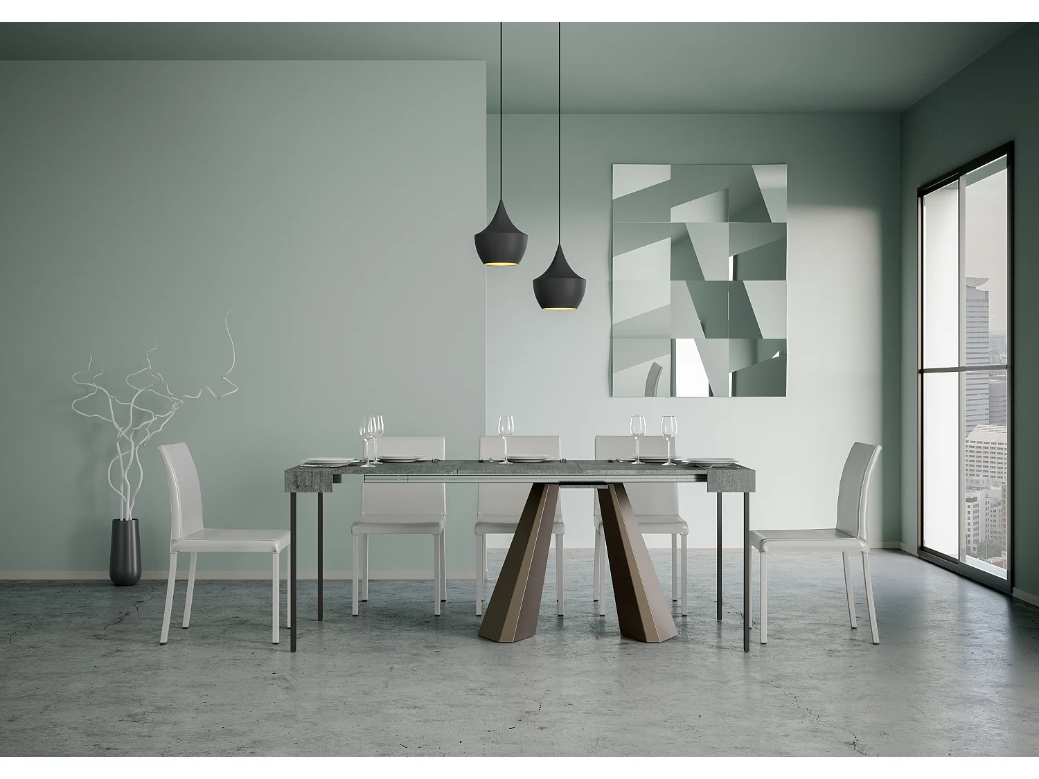 Console extensible 90x40/300 cm Diamante gris béton pieds ours