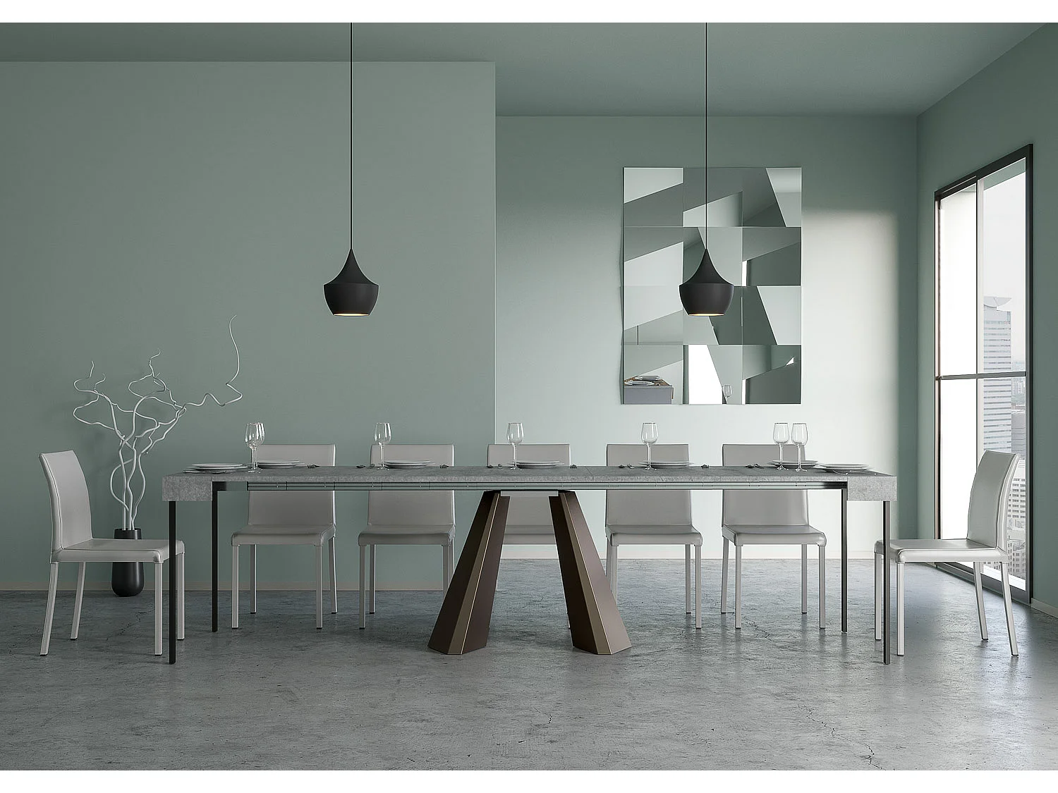 Console extensible 90x40/300 cm Diamante gris béton pieds ours