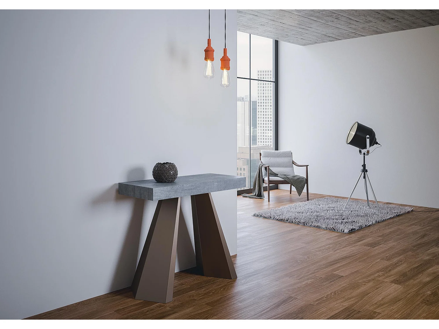 Console extensible 90x40/300 cm Diamante gris béton pieds ours