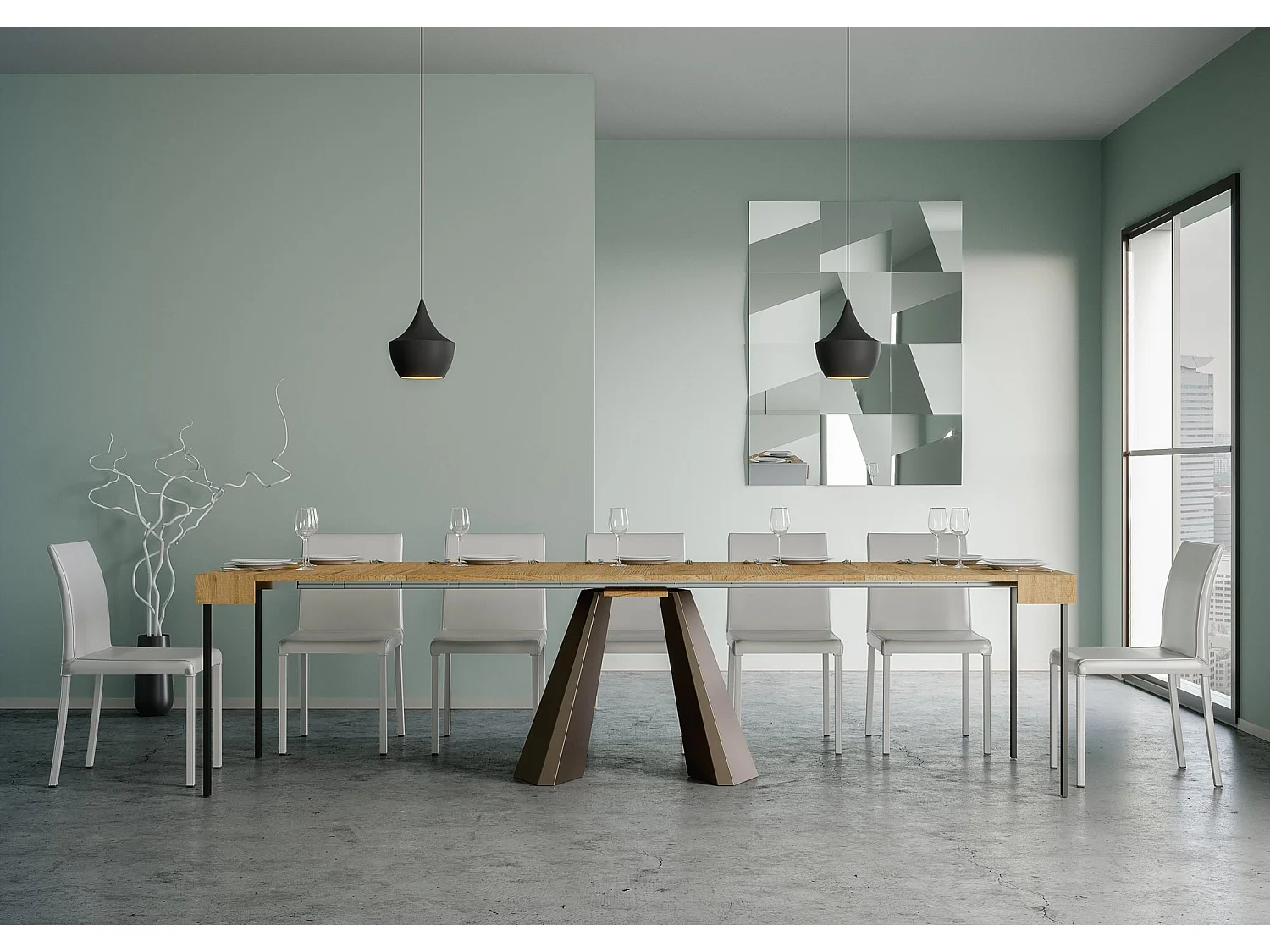 Mesa consola extensível 90x40/300 cm Diamante Carvalho Natural quadro Urso