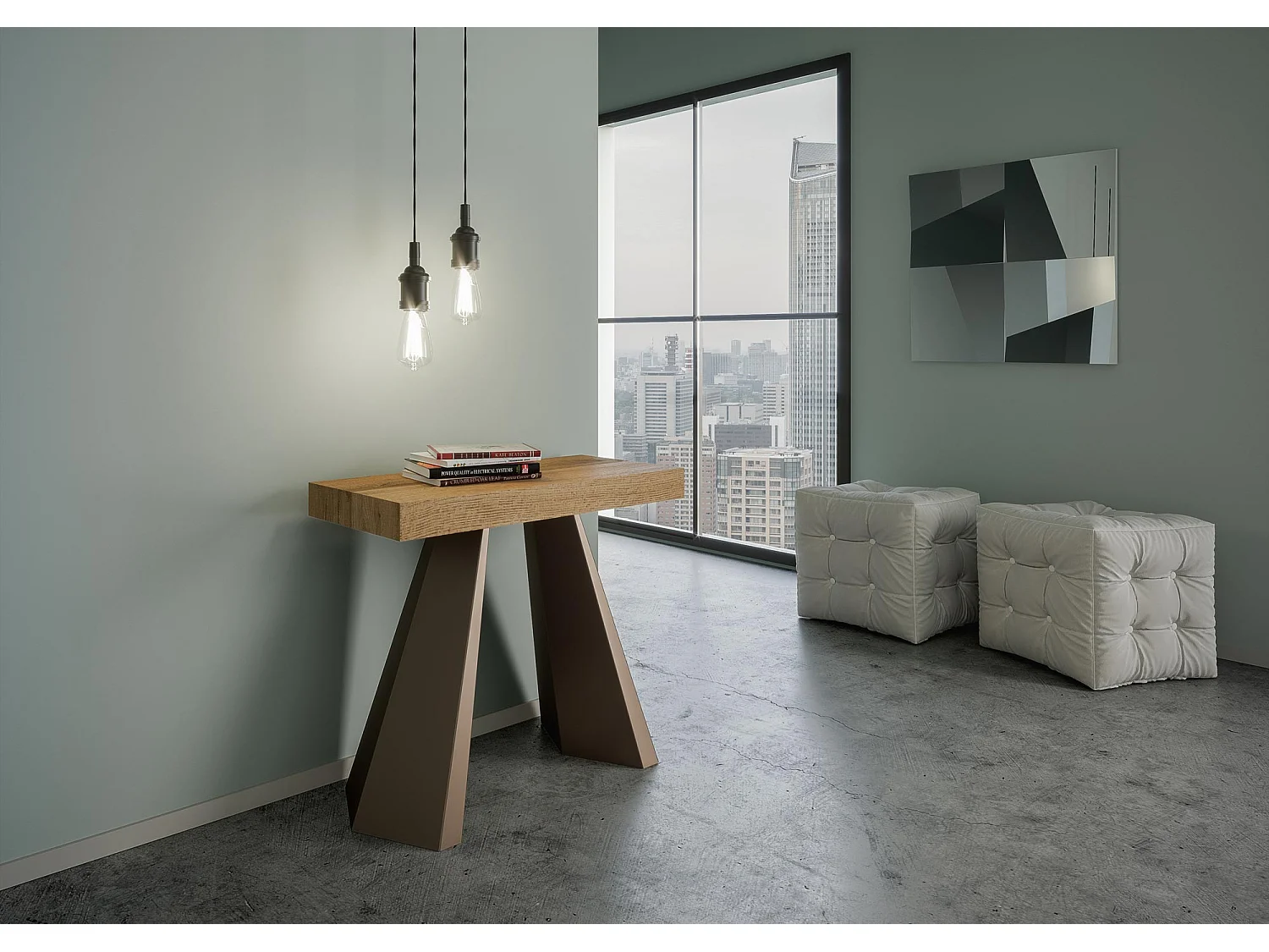 Udtrækkeligt konsolbord 90x40/300 cm Diamond Oak Nature Bear stel