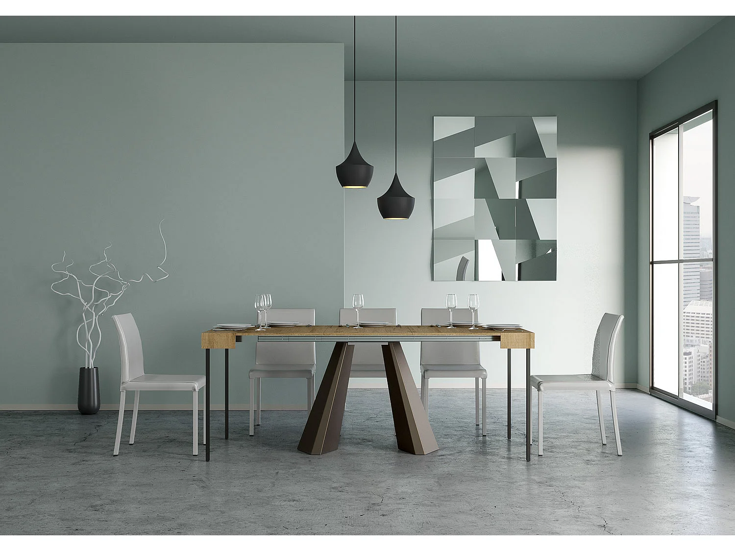 Ausziehbarer Konsolentisch 90x40/196 cm Diamante Small Eiche Natur mit Eisenrahmen aus Bärenbraun