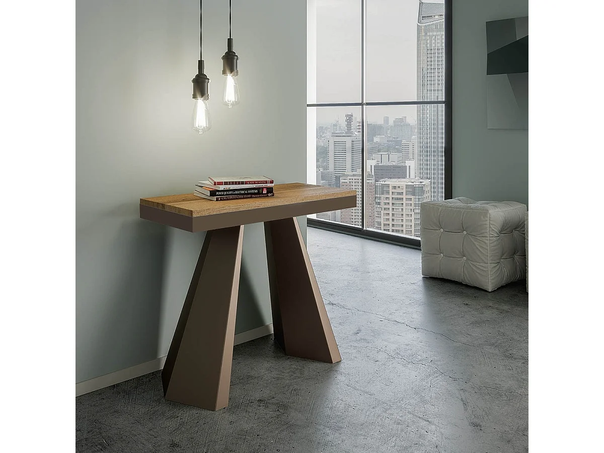 Ausziehbarer Konsolentisch 90x40/300 cm Diamante Evolution Eiche Natur mit Eisenrahmen aus Bärenbraun