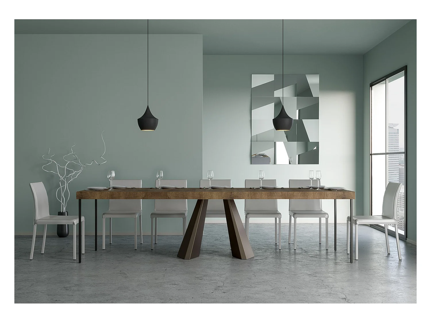 Mesa consola extensível 90x40/300 cm Diamante Premium Nogueira quadro Urso