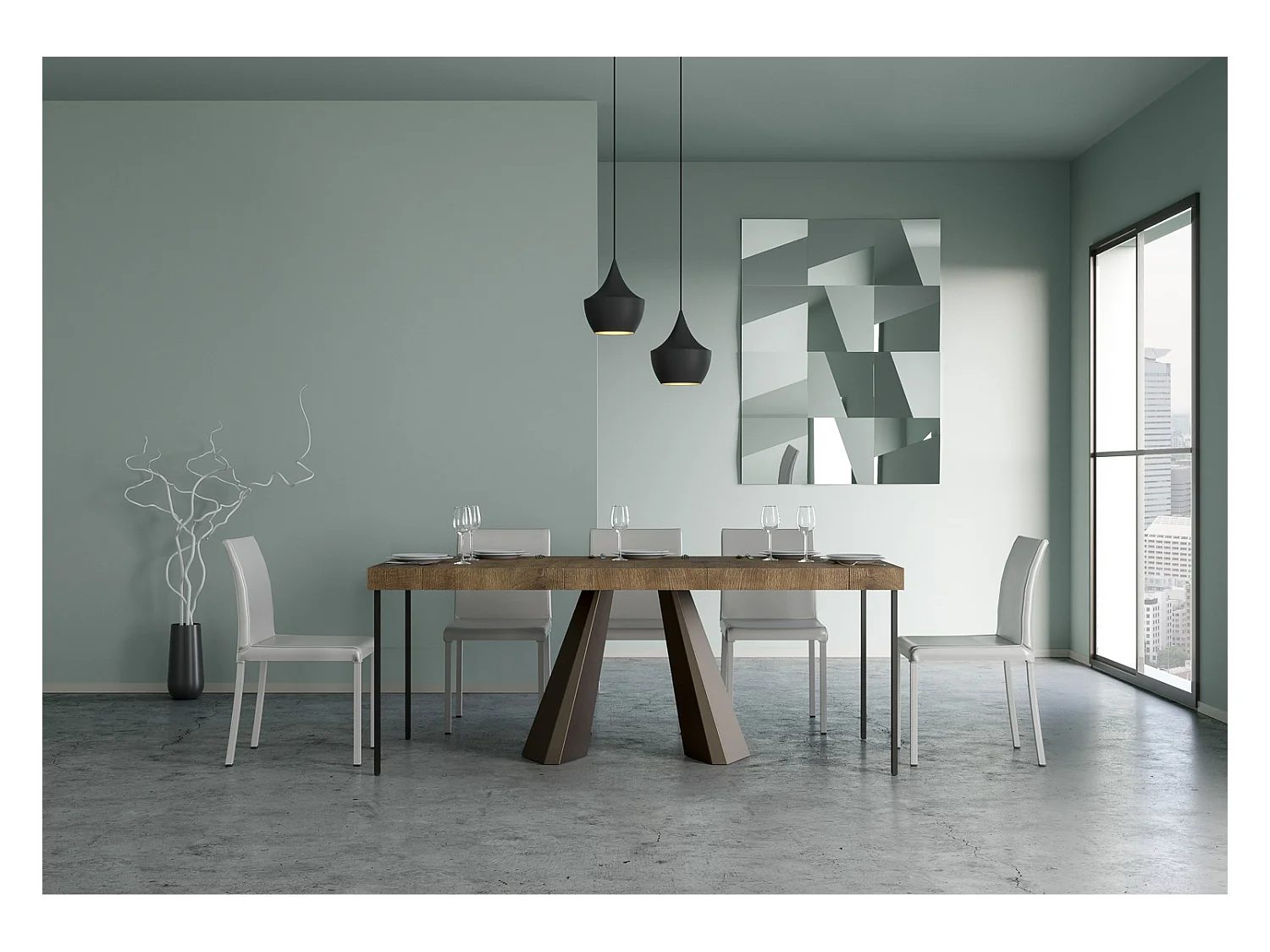 Mesa consola extensível 90x40/300 cm Diamante Premium Nogueira quadro Urso