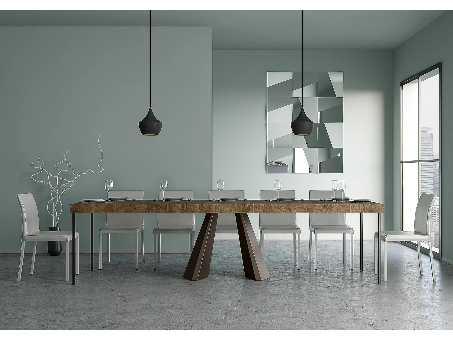 Uitschuifbare sidetable 90x40/300 cm Diamante Premium walnoot met beerbruin frame