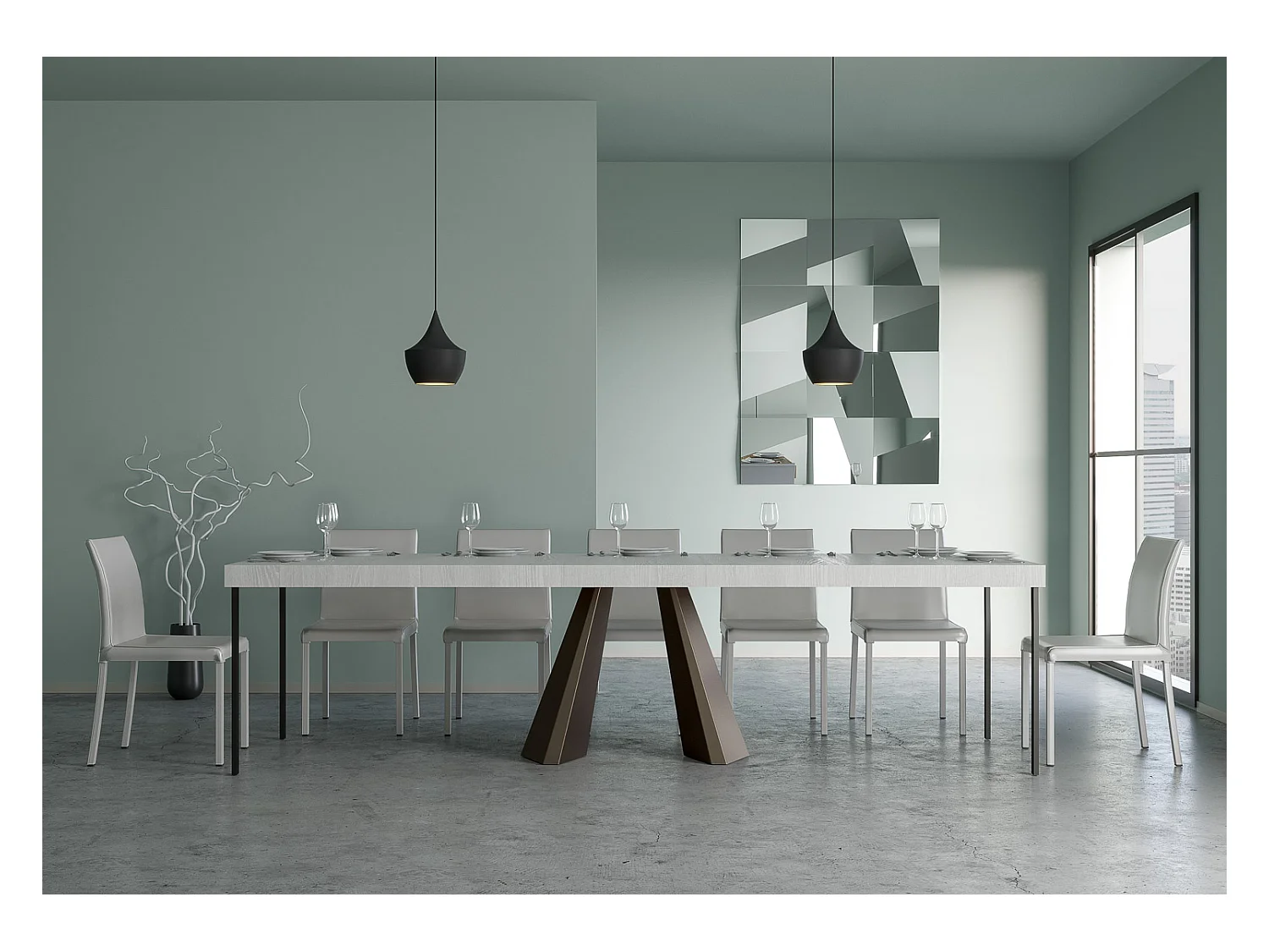 Console extensible 90x40/300 cm Diamante Premium Frêne Blanc cadre Ours