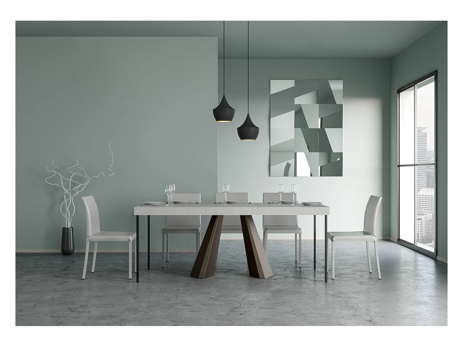 Console extensible 90x40/300 cm Diamante Premium Frêne Blanc cadre Ours