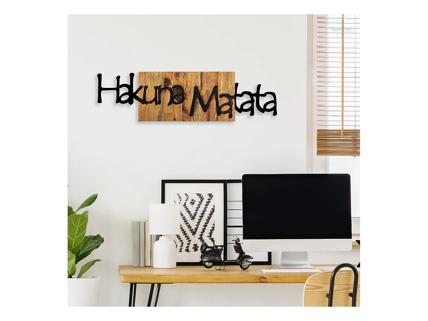 Accesorio decorativo de pared – 108 x 3 x 30 cm – Nogal negro y claro – Madera y metal