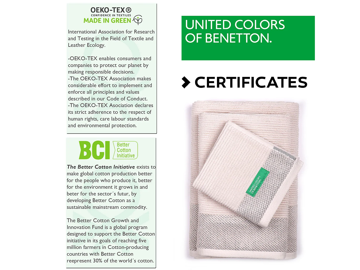 Set 3pcs Serviettes De Bain (30x50+50x90+70x140 Cm) 450 G/m2 100%coton Beige Casa Benetton