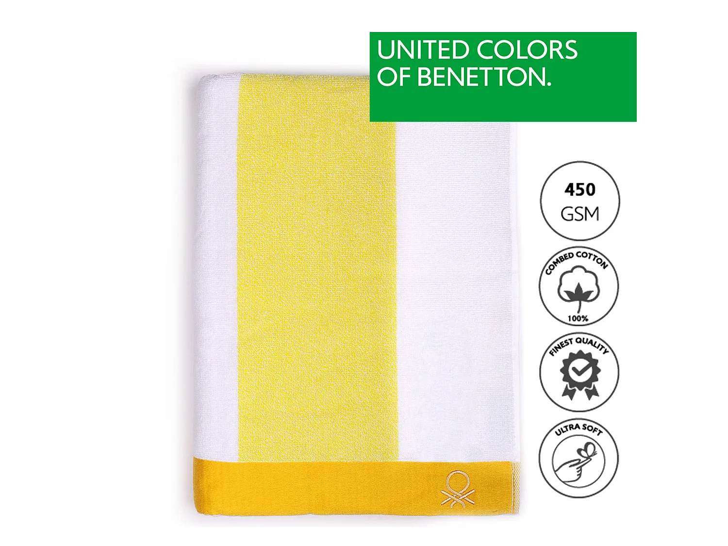 Serviette De Plage 90x160 Cm 450gsm Terry 100%coton Jaune Casa Benetton