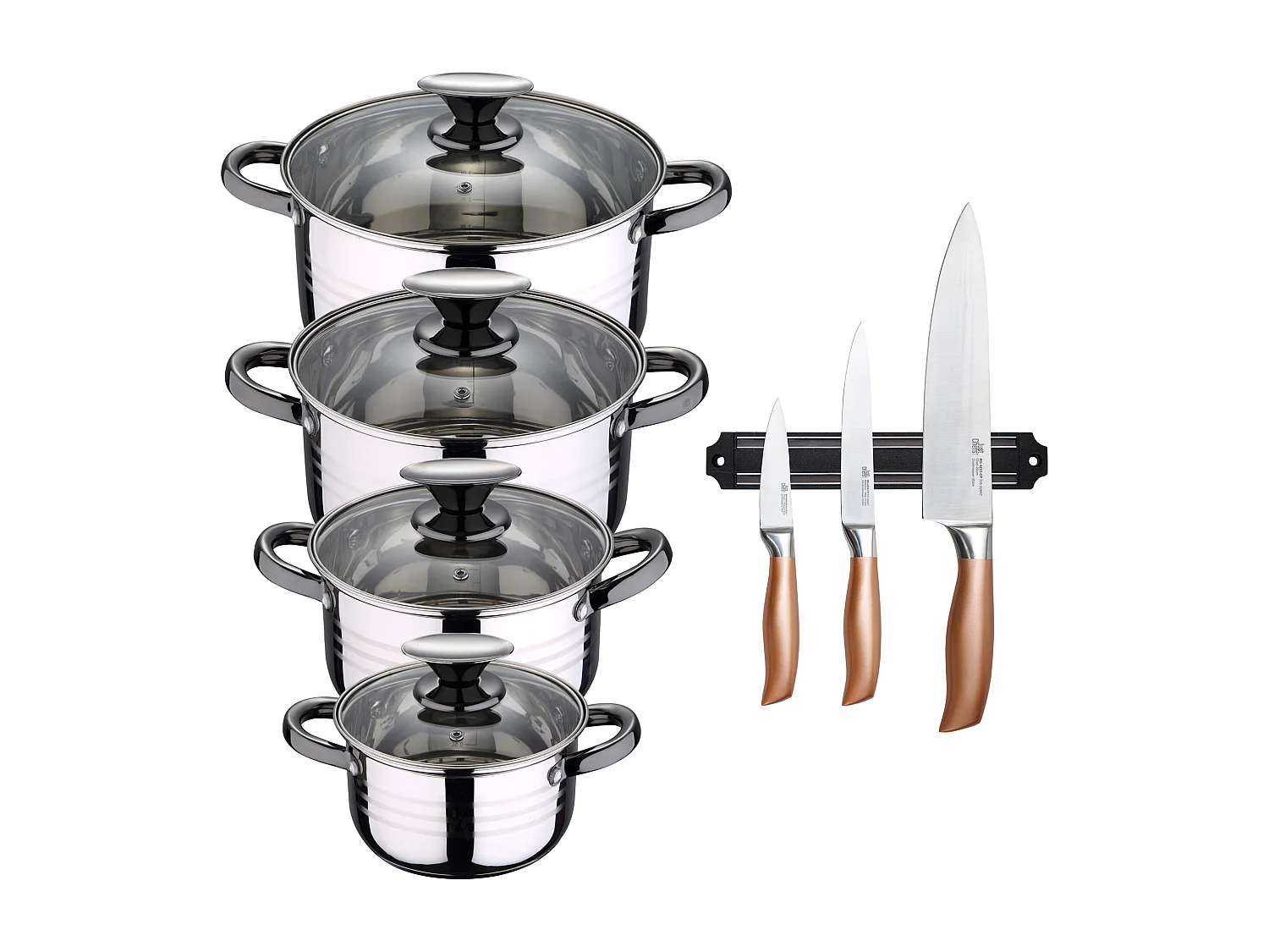 Batterie De Cuisine 8 Pièces En Acier Avec Jeu De 3 Couteaux En Acier  Avec Barre Magnétiq
