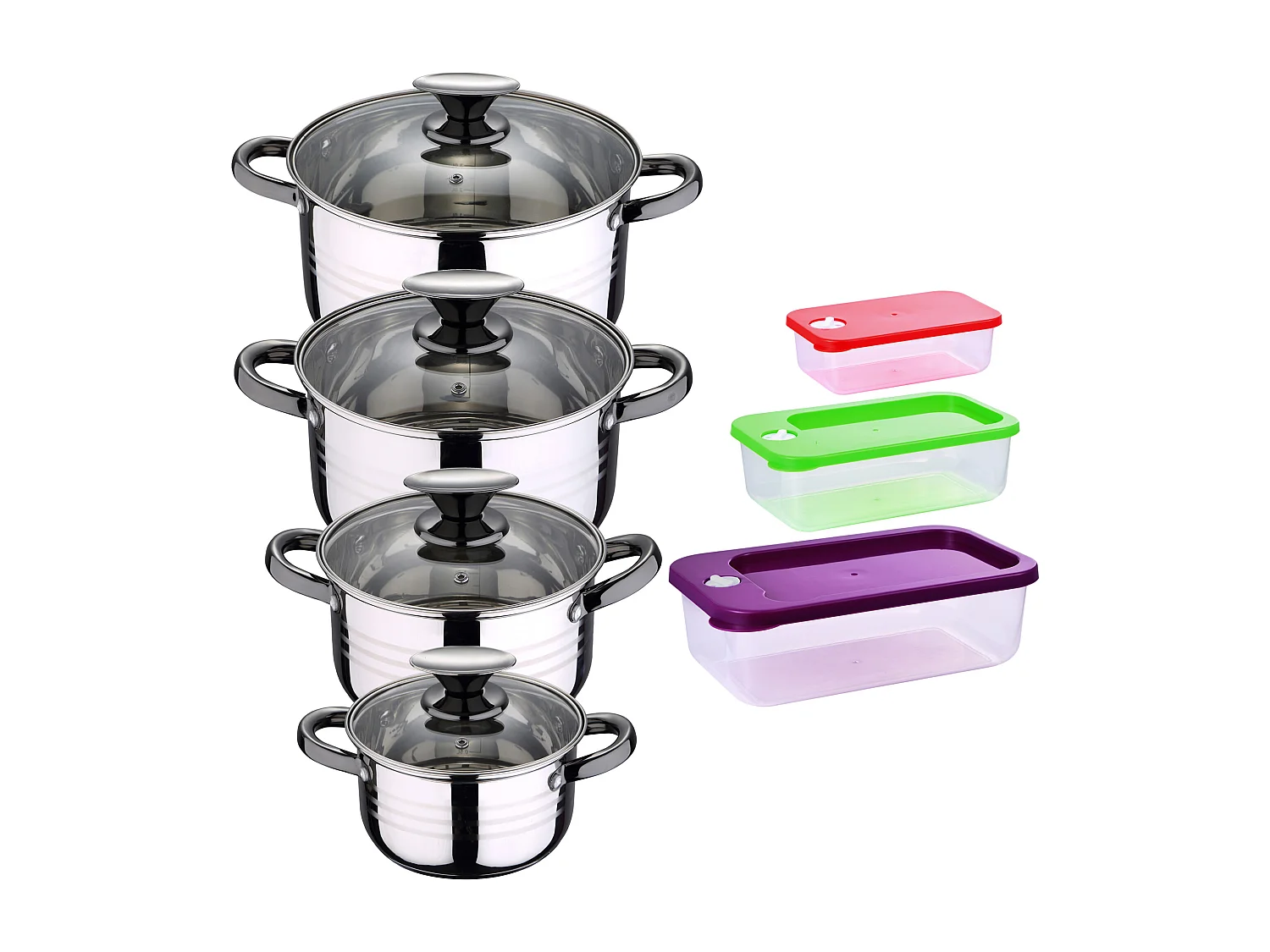 Batterie De Cuisine À Induction En Acier 8 Pièces Avec Set De 3 Boîtes À Lunch Hermétique Plastique