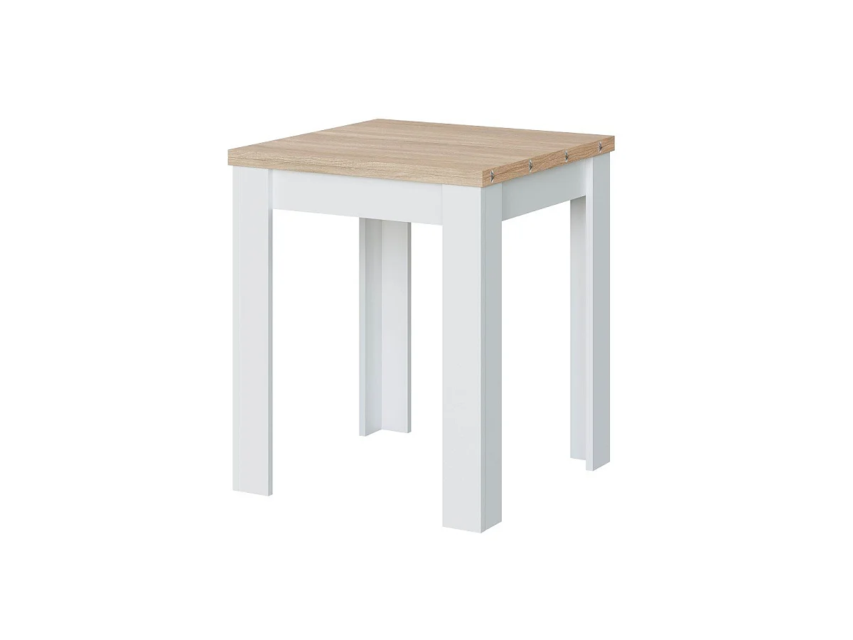 Mesa de comedor cuadrada Livre Blanco Artik (Blanco Mate) - Roble Canadian