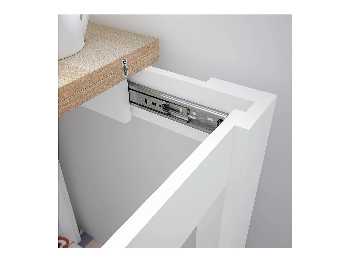 Mesa de comedor cuadrada Livre Blanco Artik (Blanco Mate) - Roble Canadian