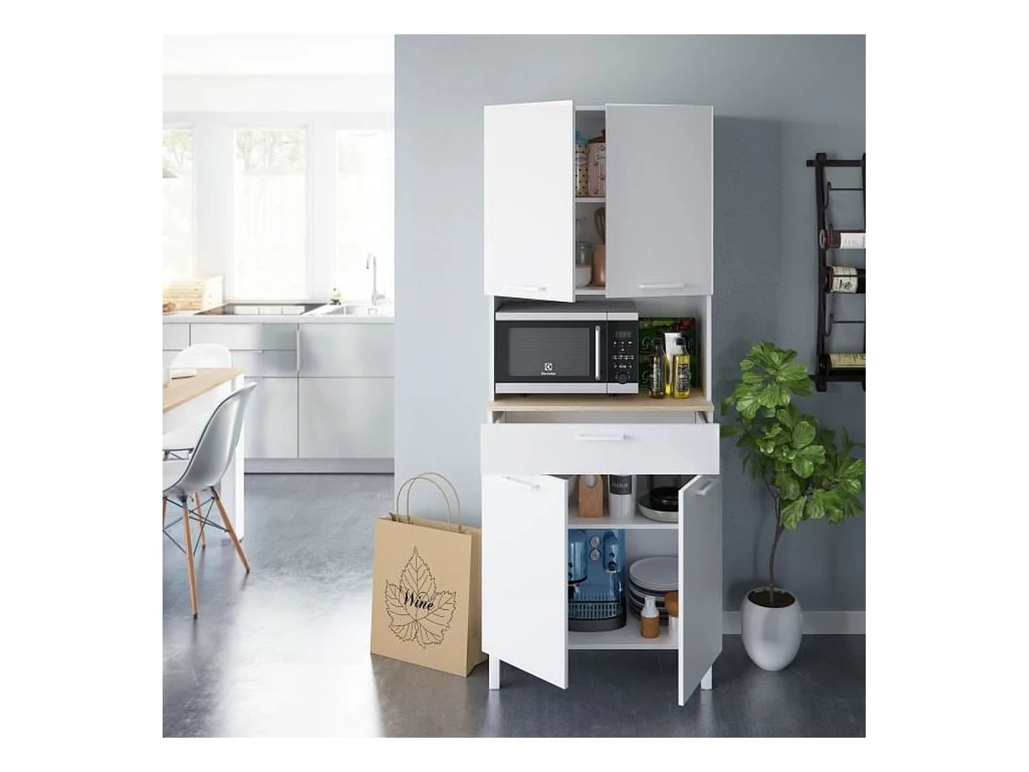 Küchenbuffet mit 4 Türen, 1 Schublade und 1 offenes Fach H186 cm - Kira