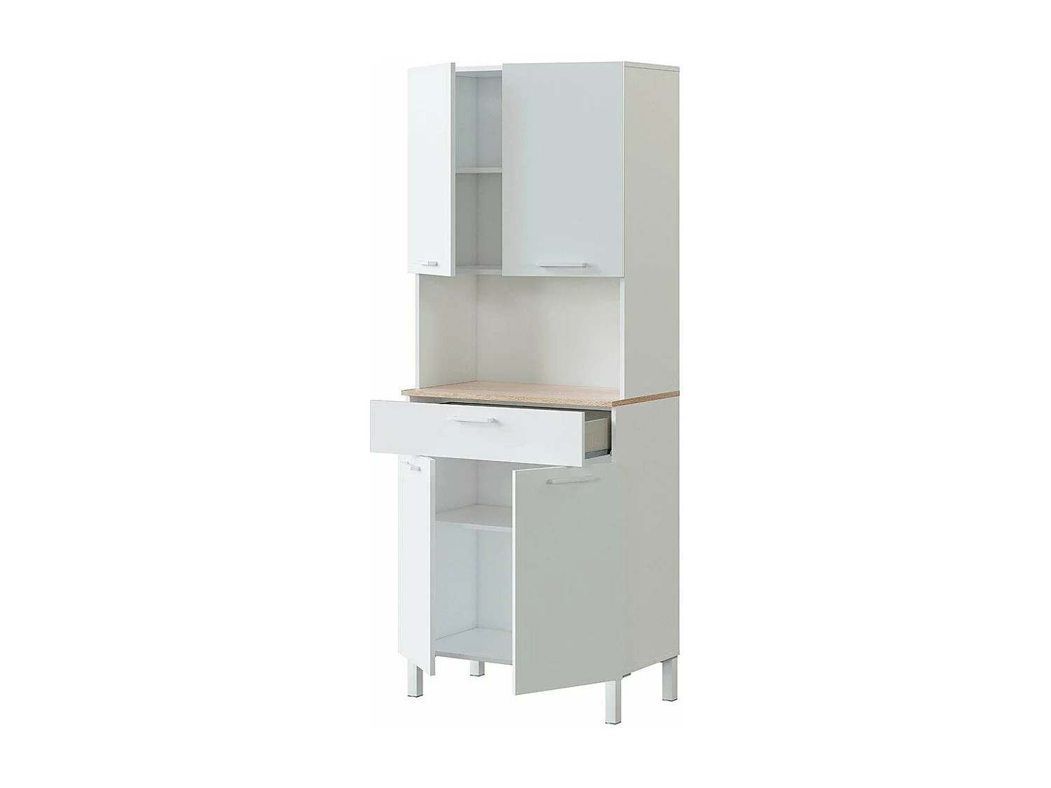 Buffet haut 4 portes + 1 tiroir et 1 compartiment ouvert H186 cm - Kira