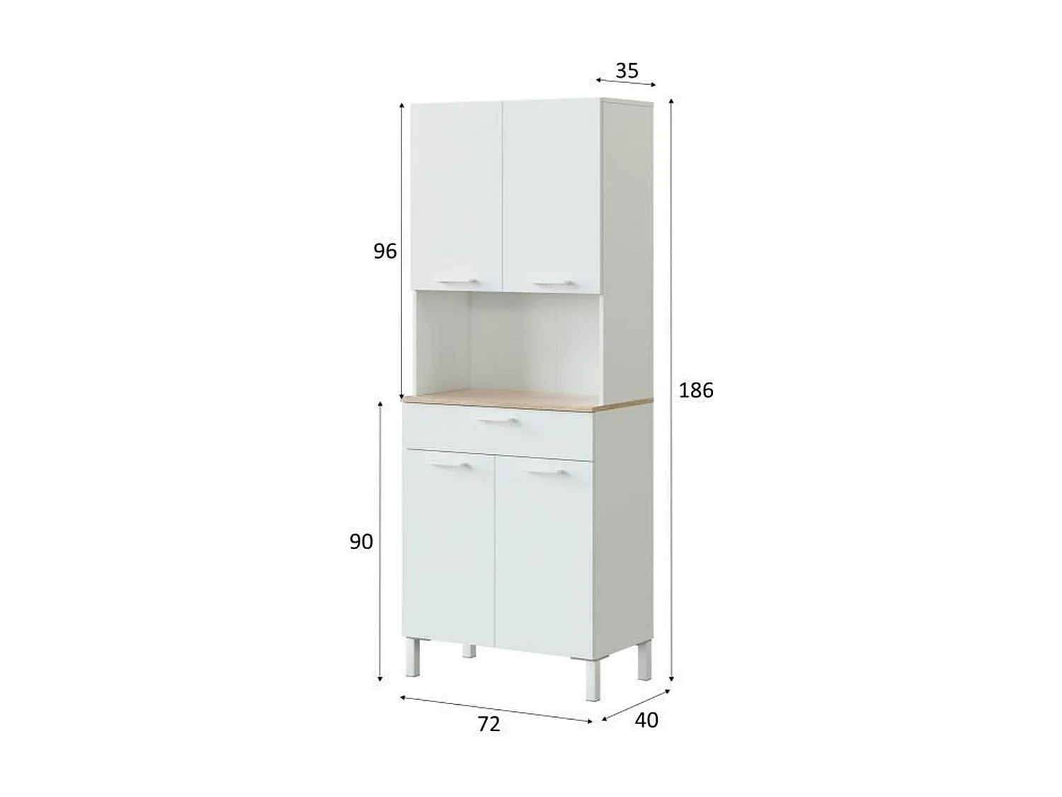 Buffet haut 4 portes + 1 tiroir et 1 compartiment ouvert H186 cm - Kira