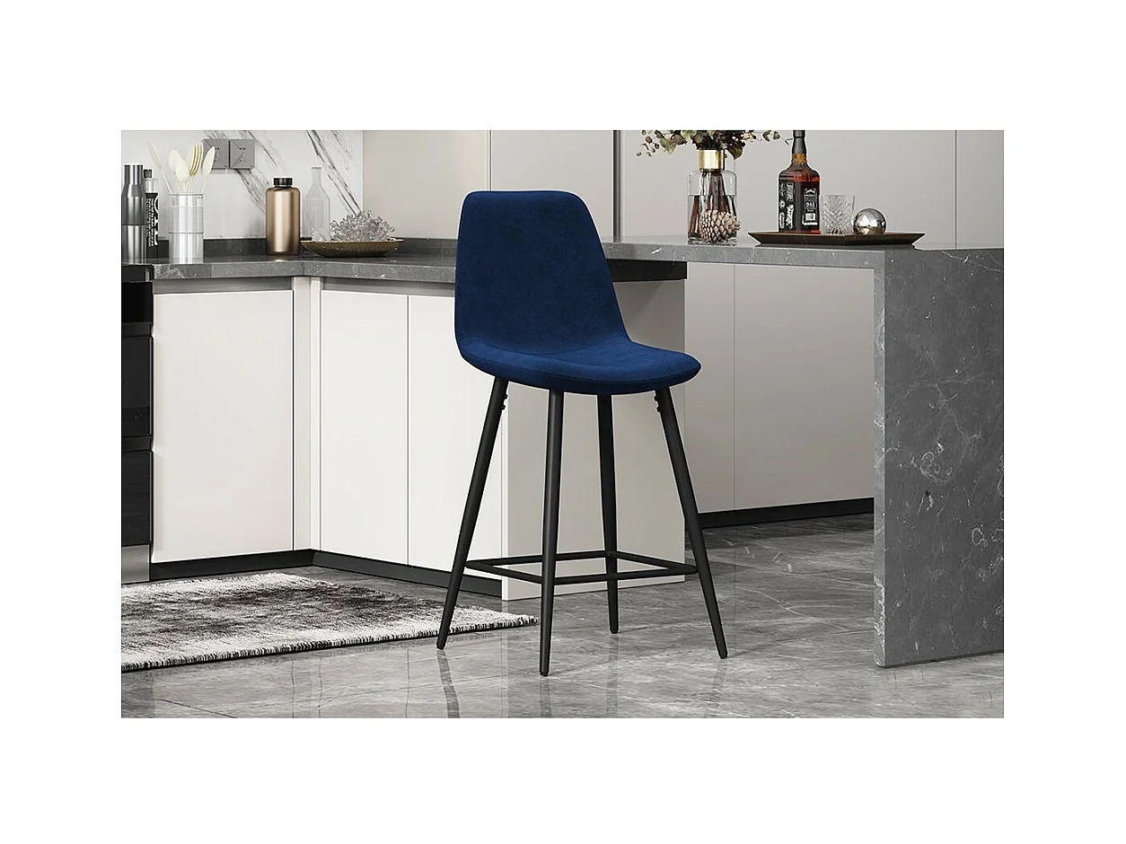 Cadeira de balcão em veludo BOYLD, cor azul escuro