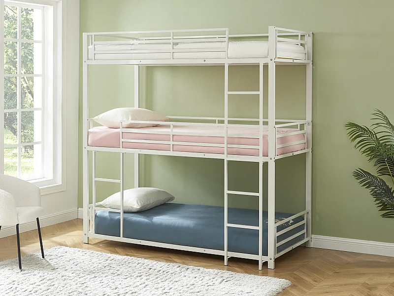 Litera triple 3 x 90 x 190 cm - Metal - Blanco - ELOUAN III