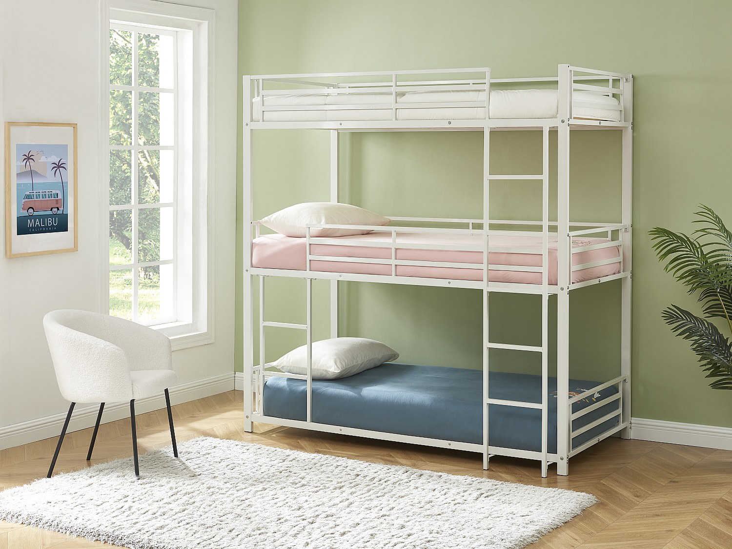 Etagenbett - 3 Personen - 3 x 90 x 190 cm - Metall - Weiß - ELOUAN III günstig online kaufen