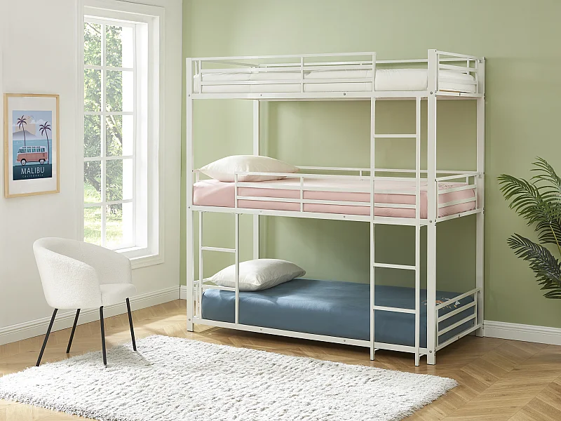 Driedubbel stapelbed 3 x 90 x 190 cm - Metaal - Wit - ELOUAN III