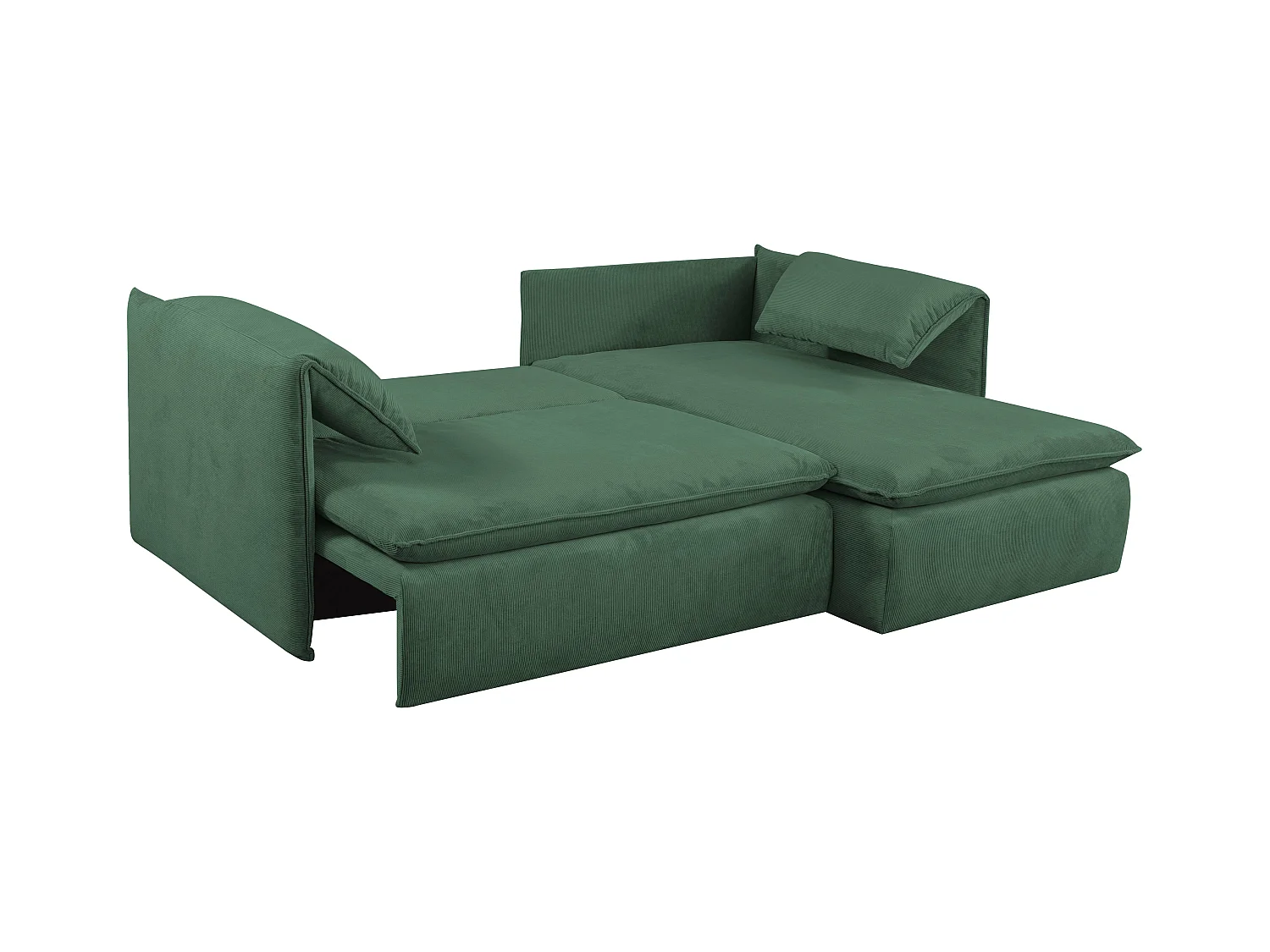 Slaapbank met rechtse hoek in groen ribfluweel met fijne ribbels - TEODORA