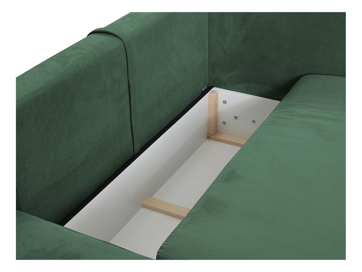 Slaapbank met rechtse hoek in groen ribfluweel met fijne ribbels - TEODORA